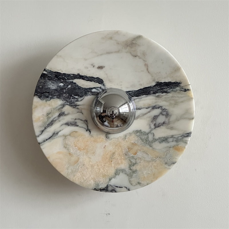 Zeno Modern Minimalist Round Chrome Marble Wall Sconce - Letslighting