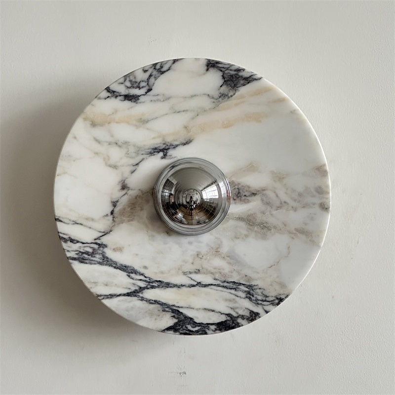Zeno Modern Minimalist Round Chrome Marble Wall Sconce - Letslighting