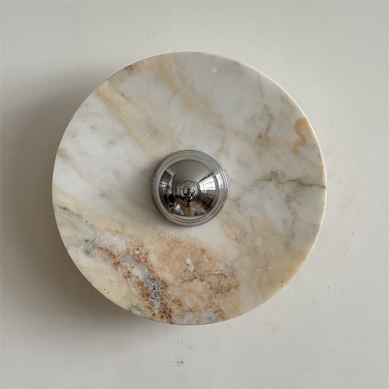Zeno Modern Minimalist Round Chrome Marble Wall Sconce - Letslighting