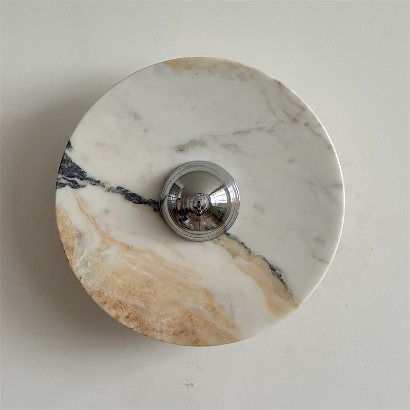 Zeno Modern Minimalist Round Chrome Marble Wall Sconce - Letslighting