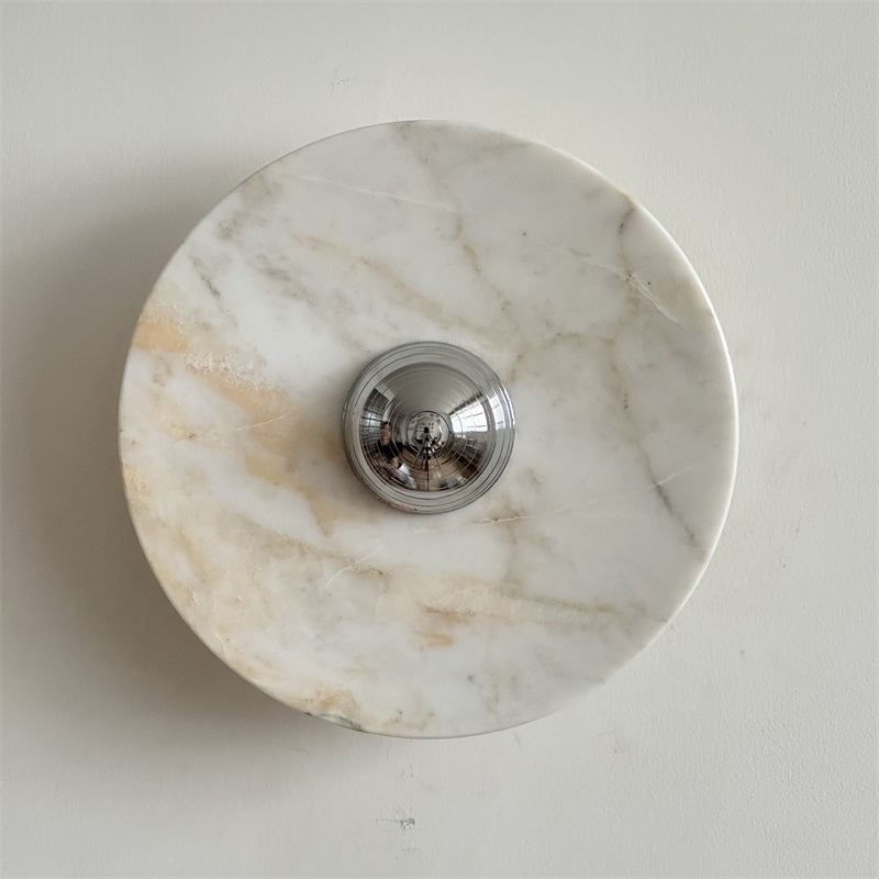 Zeno Modern Minimalist Round Chrome Marble Wall Sconce - Letslighting