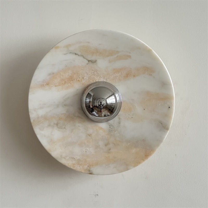 Zeno Modern Minimalist Round Chrome Marble Wall Sconce - Letslighting