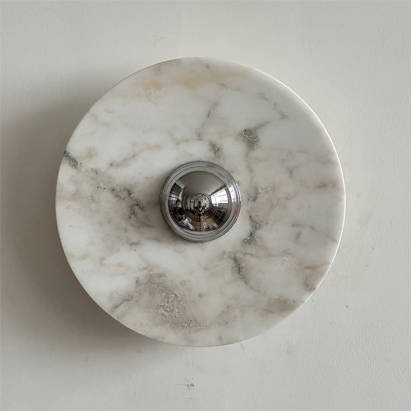 Zeno Modern Minimalist Round Chrome Marble Wall Sconce - Letslighting
