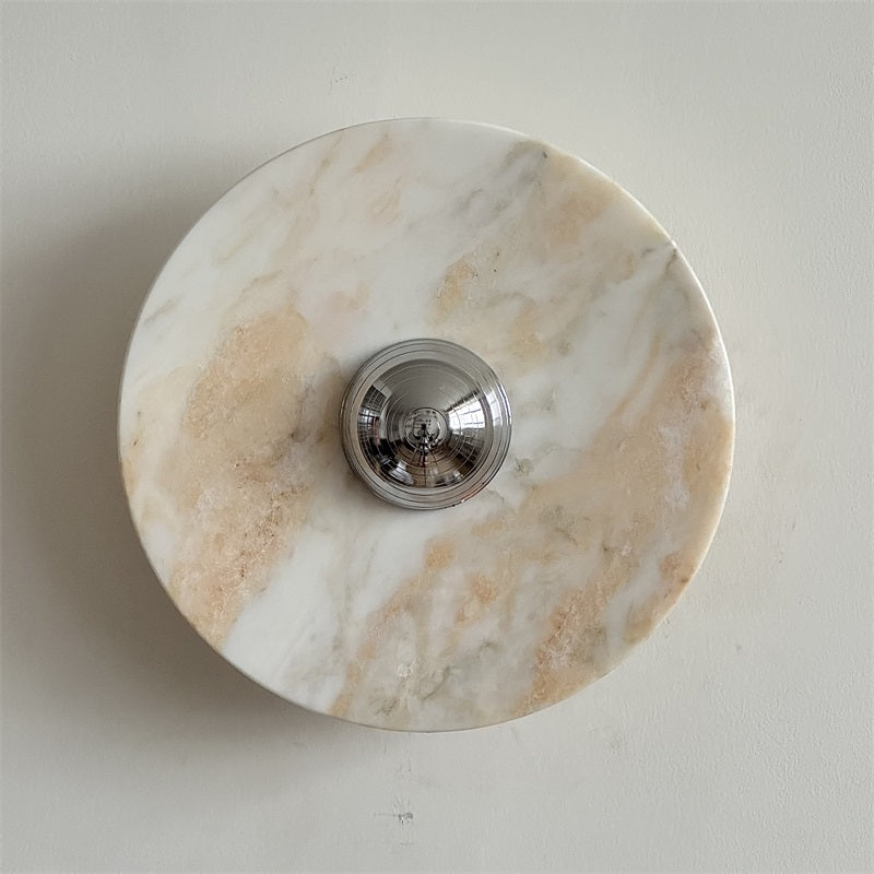 Zeno Modern Minimalist Round Chrome Marble Wall Sconce - Letslighting