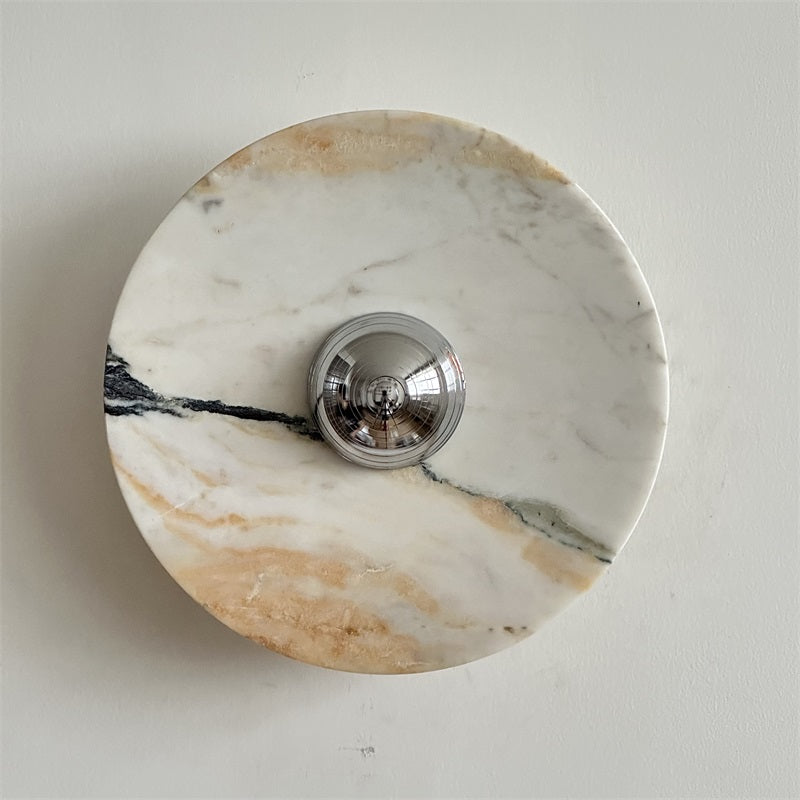 Zeno Modern Minimalist Round Chrome Marble Wall Sconce - Letslighting
