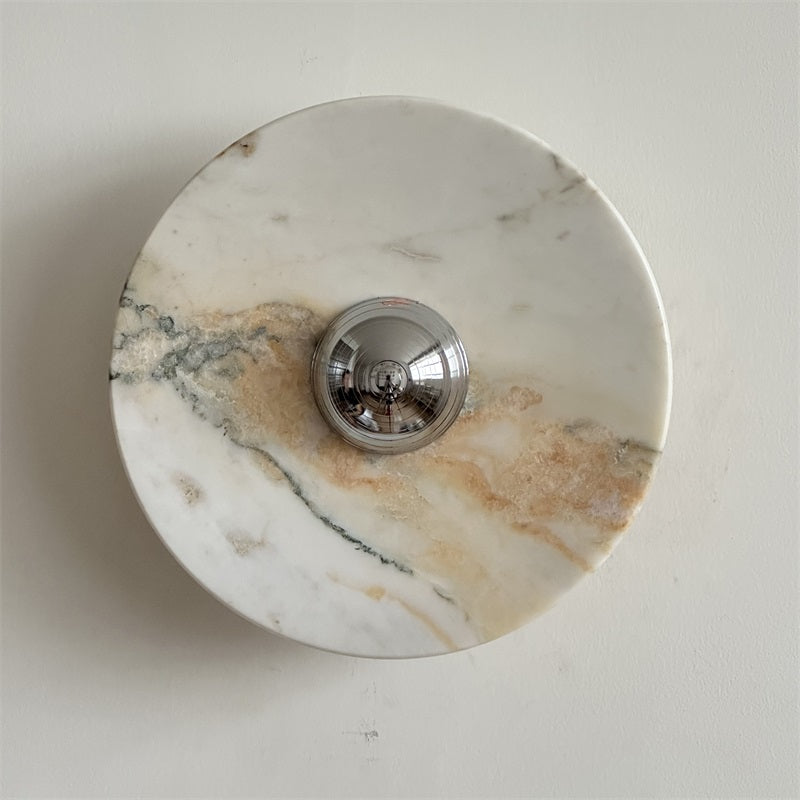 Zeno Modern Minimalist Round Chrome Marble Wall Sconce - Letslighting