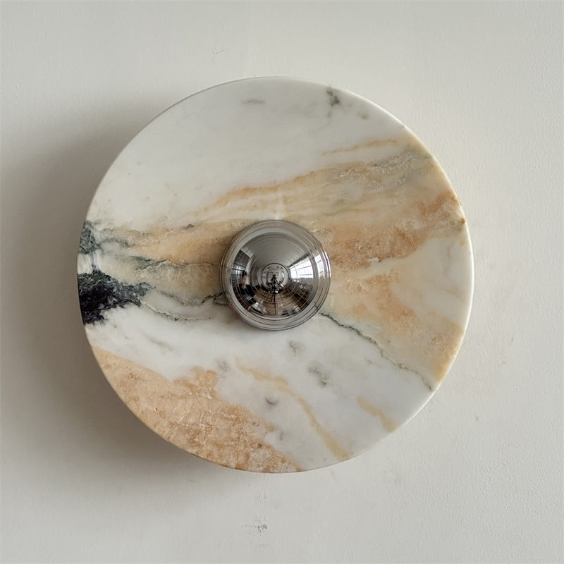 Zeno Modern Minimalist Round Chrome Marble Wall Sconce - Letslighting