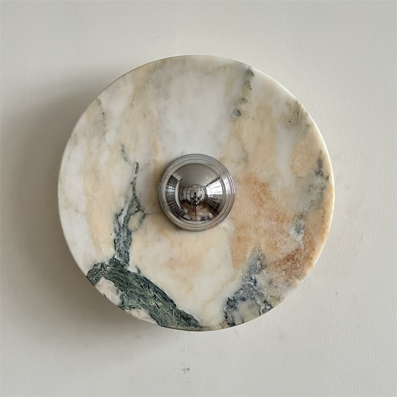 Zeno Modern Minimalist Round Chrome Marble Wall Sconce - Letslighting