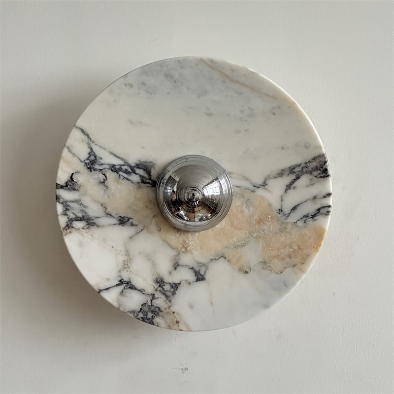 Zeno Modern Minimalist Round Chrome Marble Wall Sconce - Letslighting
