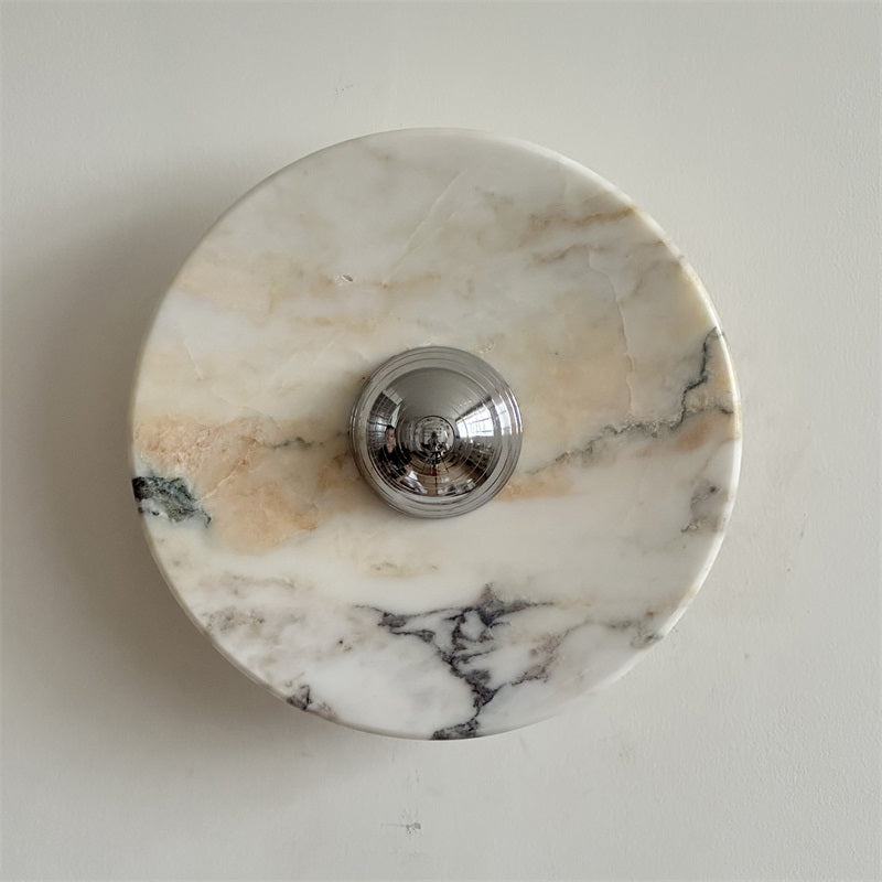 Zeno Modern Minimalist Round Chrome Marble Wall Sconce - Letslighting