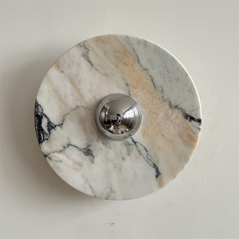 Zeno Modern Minimalist Round Chrome Marble Wall Sconce - Letslighting