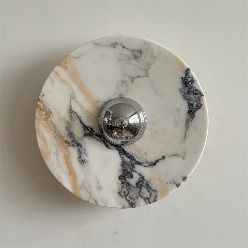 Zeno Modern Minimalist Round Chrome Marble Wall Sconce - Letslighting