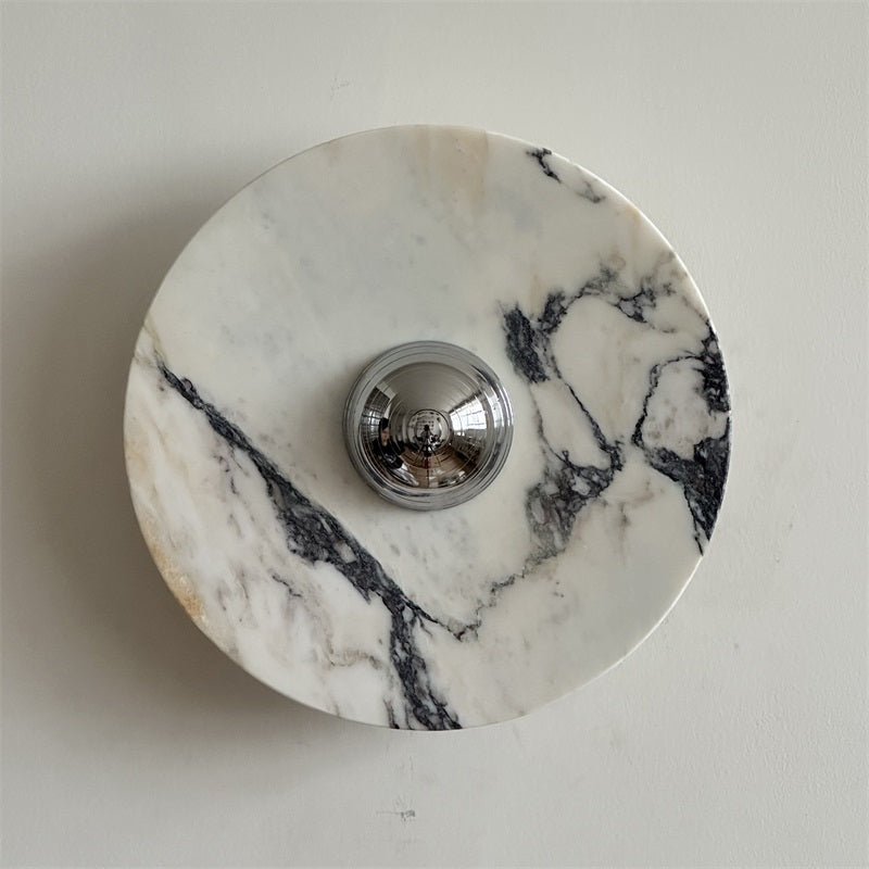 Zeno Modern Minimalist Round Chrome Marble Wall Sconce - Letslighting