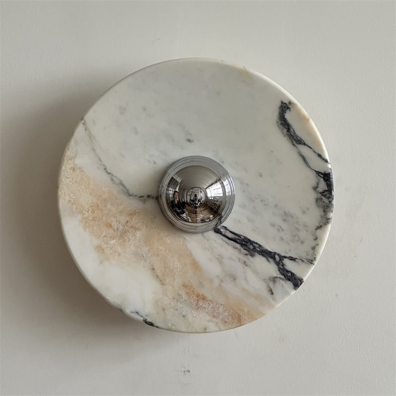 Zeno Modern Minimalist Round Chrome Marble Wall Sconce - Letslighting