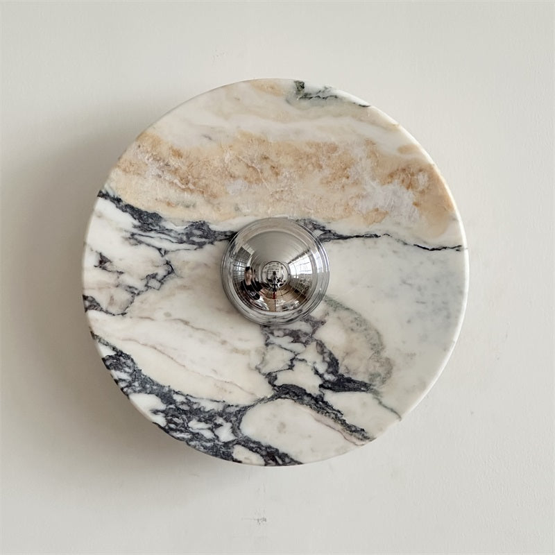 Zeno Modern Minimalist Round Chrome Marble Wall Sconce - Letslighting