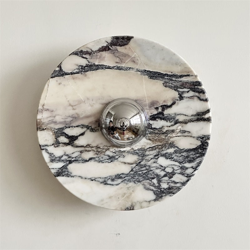 Zeno Modern Minimalist Round Chrome Marble Wall Sconce - Letslighting