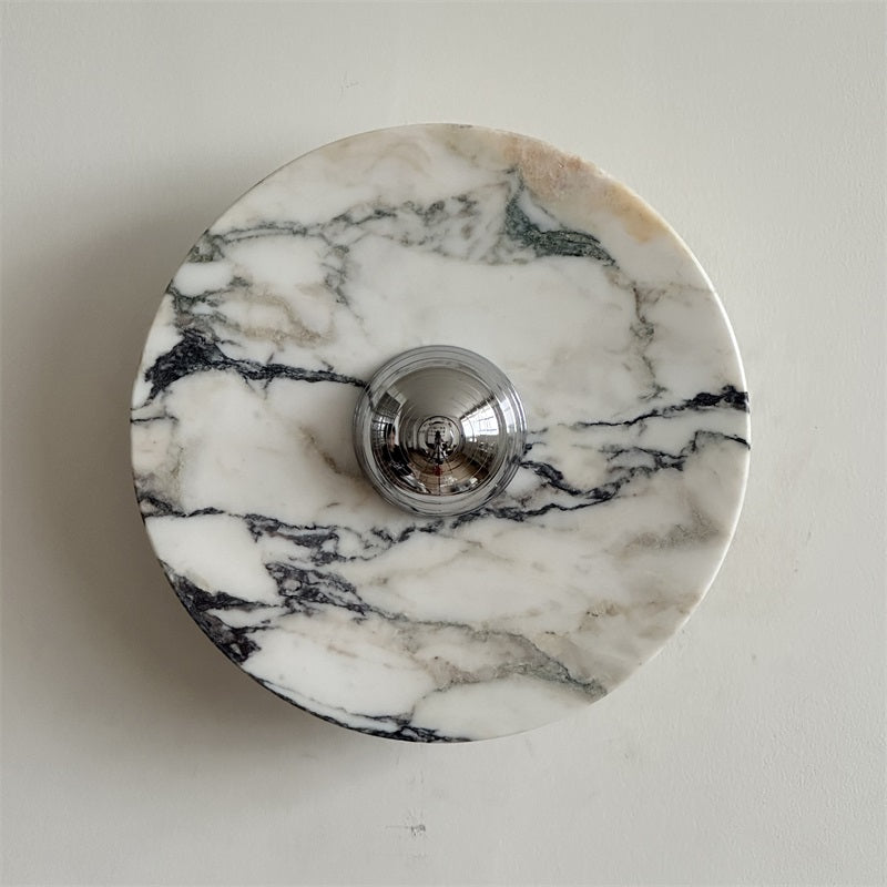 Zeno Modern Minimalist Round Chrome Marble Wall Sconce - Letslighting