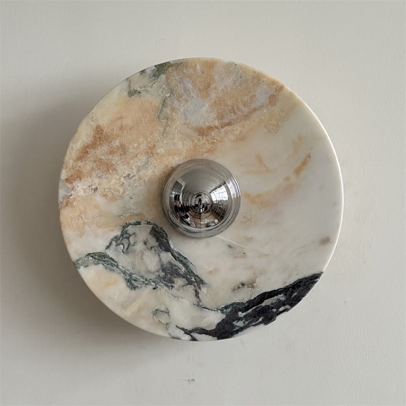 Zeno Modern Minimalist Round Chrome Marble Wall Sconce - Letslighting