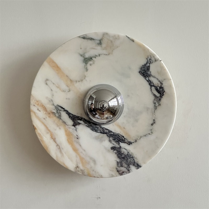 Zeno Modern Minimalist Round Chrome Marble Wall Sconce - Letslighting