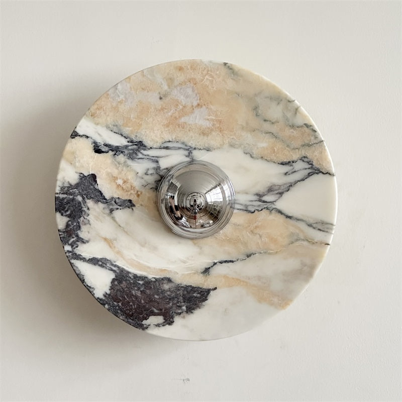 Zeno Modern Minimalist Round Chrome Marble Wall Sconce - Letslighting