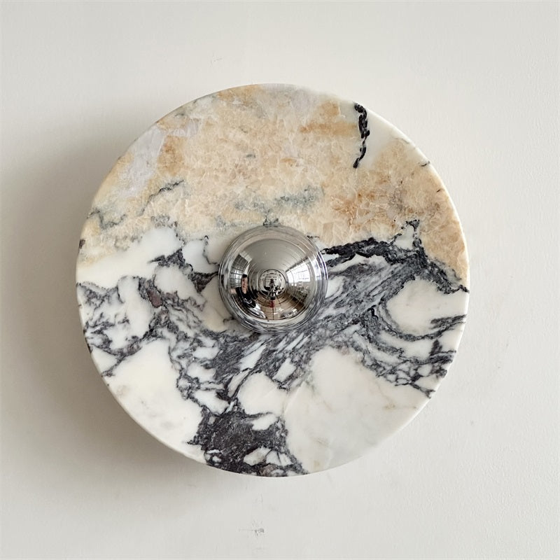 Zeno Modern Minimalist Round Chrome Marble Wall Sconce - Letslighting