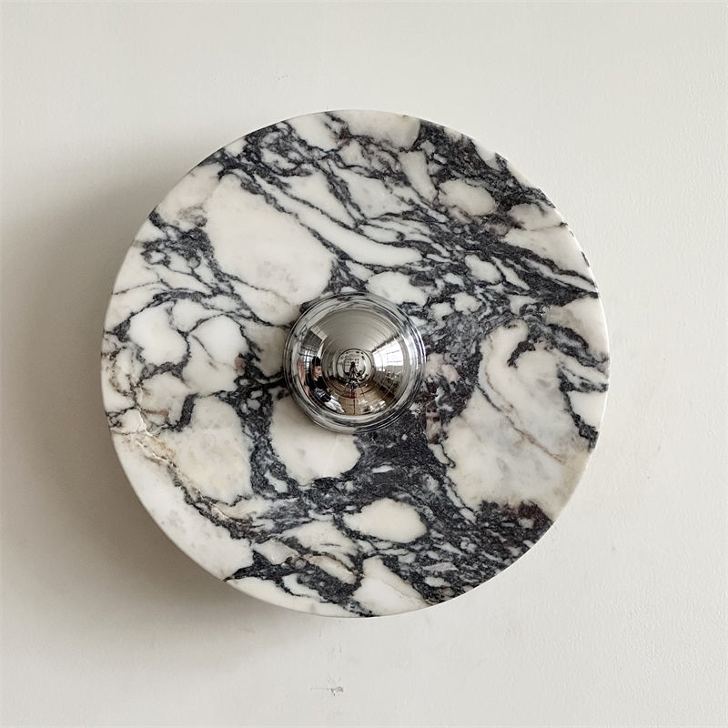 Zeno Modern Minimalist Round Chrome Marble Wall Sconce - Letslighting