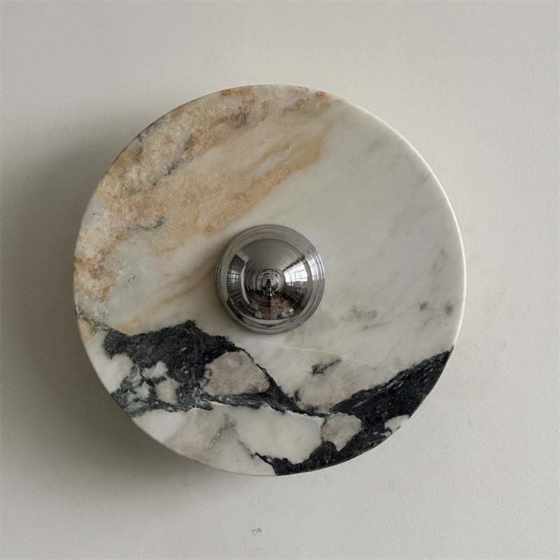 Zeno Modern Minimalist Round Chrome Marble Wall Sconce - Letslighting