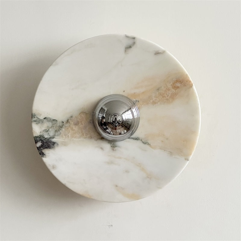 Zeno Modern Minimalist Round Chrome Marble Wall Sconce - Letslighting