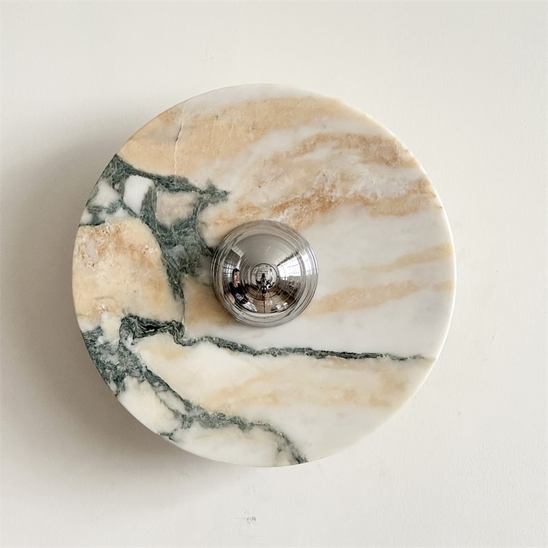 Zeno Modern Minimalist Round Chrome Marble Wall Sconce - Letslighting