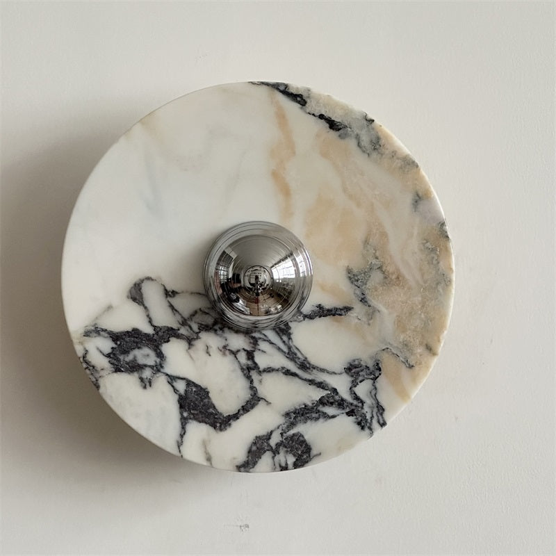 Zeno Modern Minimalist Round Chrome Marble Wall Sconce - Letslighting