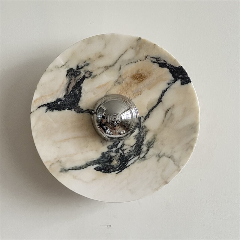 Zeno Modern Minimalist Round Chrome Marble Wall Sconce - Letslighting