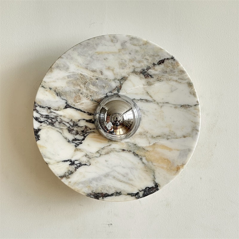 Zeno Modern Minimalist Round Chrome Marble Wall Sconce - Letslighting
