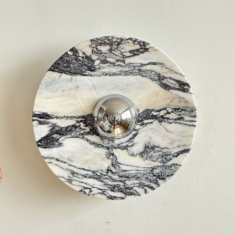 Zeno Modern Minimalist Round Chrome Marble Wall Sconce - Letslighting
