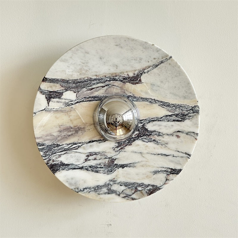 Zeno Modern Minimalist Round Chrome Marble Wall Sconce - Letslighting