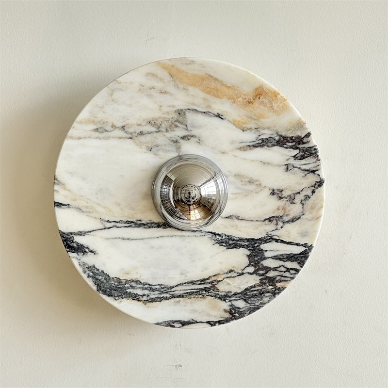 Zeno Modern Minimalist Round Chrome Marble Wall Sconce - Letslighting