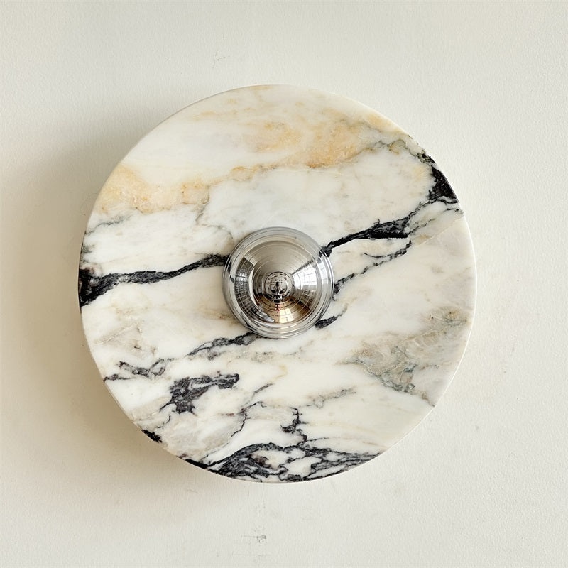 Zeno Modern Minimalist Round Chrome Marble Wall Sconce - Letslighting