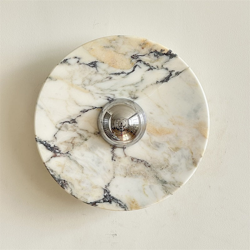 Zeno Modern Minimalist Round Chrome Marble Wall Sconce - Letslighting