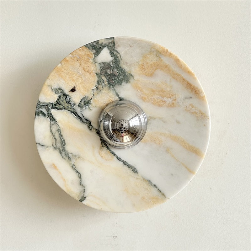 Zeno Modern Minimalist Round Chrome Marble Wall Sconce - Letslighting