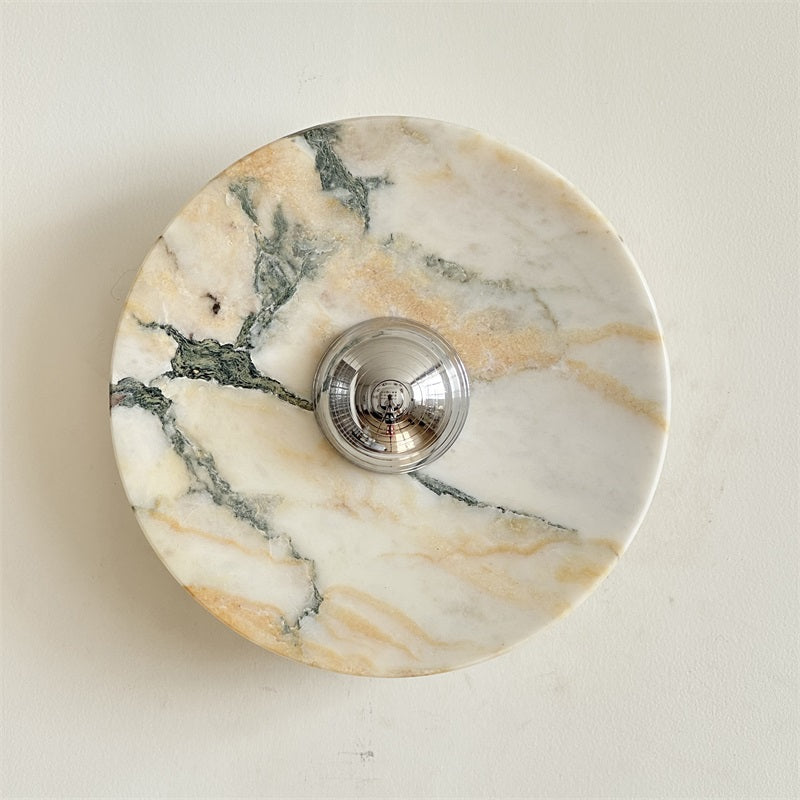 Zeno Modern Minimalist Round Chrome Marble Wall Sconce - Letslighting