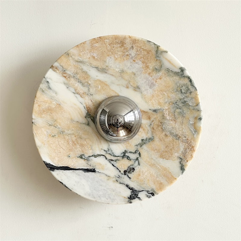 Zeno Modern Minimalist Round Chrome Marble Wall Sconce - Letslighting