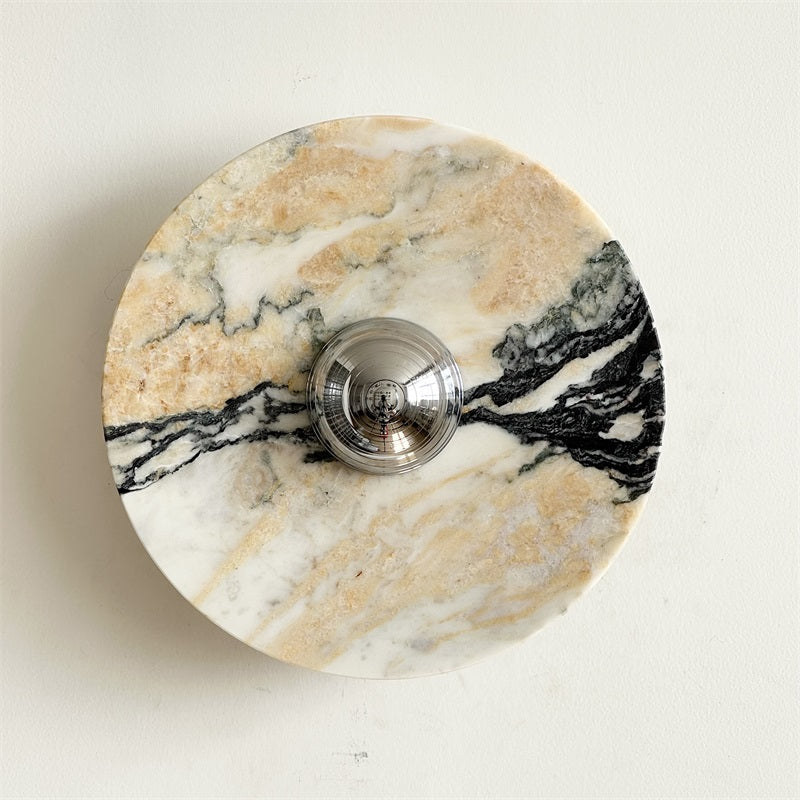 Zeno Modern Minimalist Round Chrome Marble Wall Sconce - Letslighting