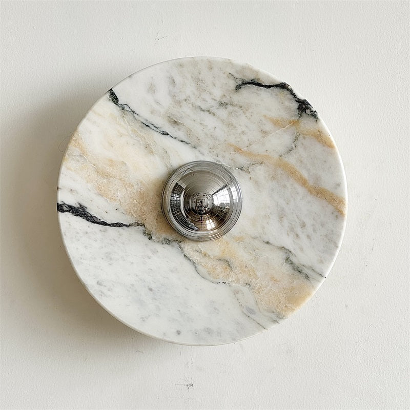 Zeno Modern Minimalist Round Chrome Marble Wall Sconce - Letslighting