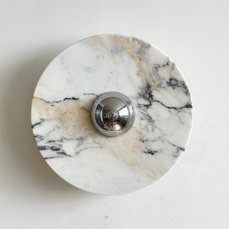 Zeno Modern Minimalist Round Chrome Marble Wall Sconce - Letslighting