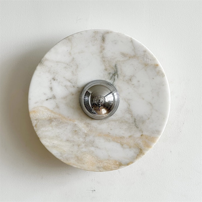 Zeno Modern Minimalist Round Chrome Marble Wall Sconce - Letslighting
