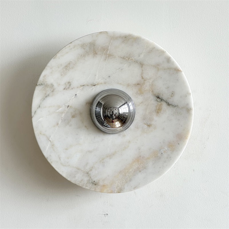 Zeno Modern Minimalist Round Chrome Marble Wall Sconce - Letslighting