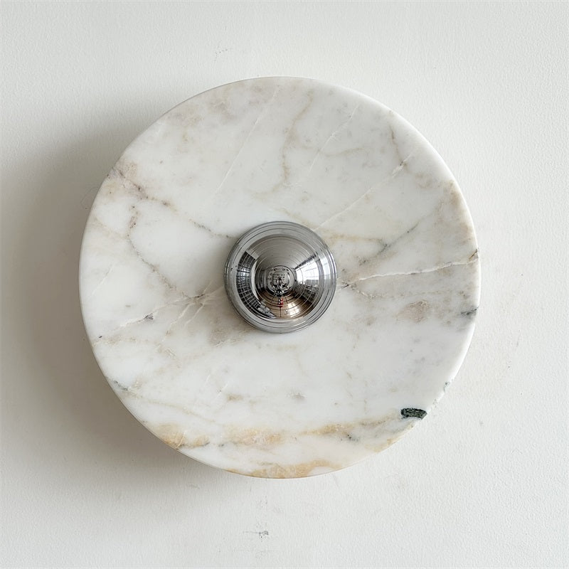 Zeno Modern Minimalist Round Chrome Marble Wall Sconce - Letslighting
