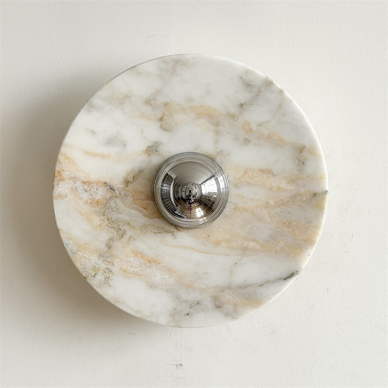 Zeno Modern Minimalist Round Chrome Marble Wall Sconce - Letslighting