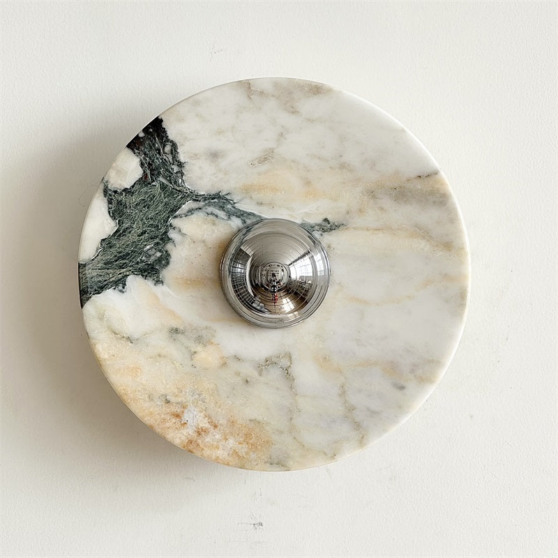 Zeno Modern Minimalist Round Chrome Marble Wall Sconce - Letslighting