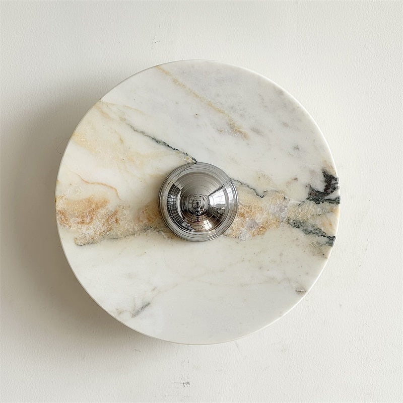Zeno Modern Minimalist Round Chrome Marble Wall Sconce - Letslighting