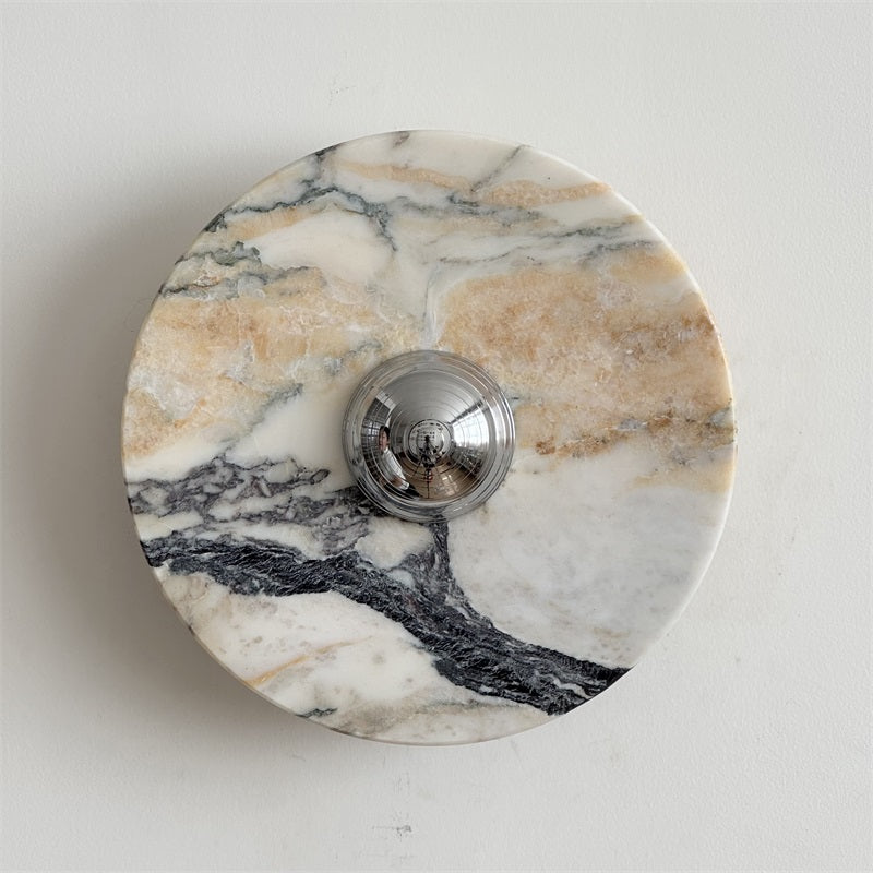 Zeno Modern Minimalist Round Chrome Marble Wall Sconce - Letslighting